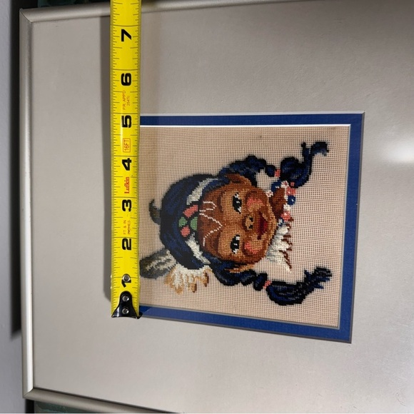 Petit Point Framed Wall Art, Native American Girl, Needlepoint - Picture 8 of 11